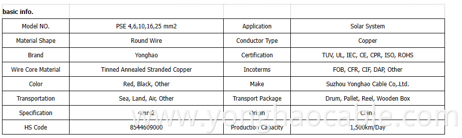 6mm2 Solar PV Cable for Solar Energy System